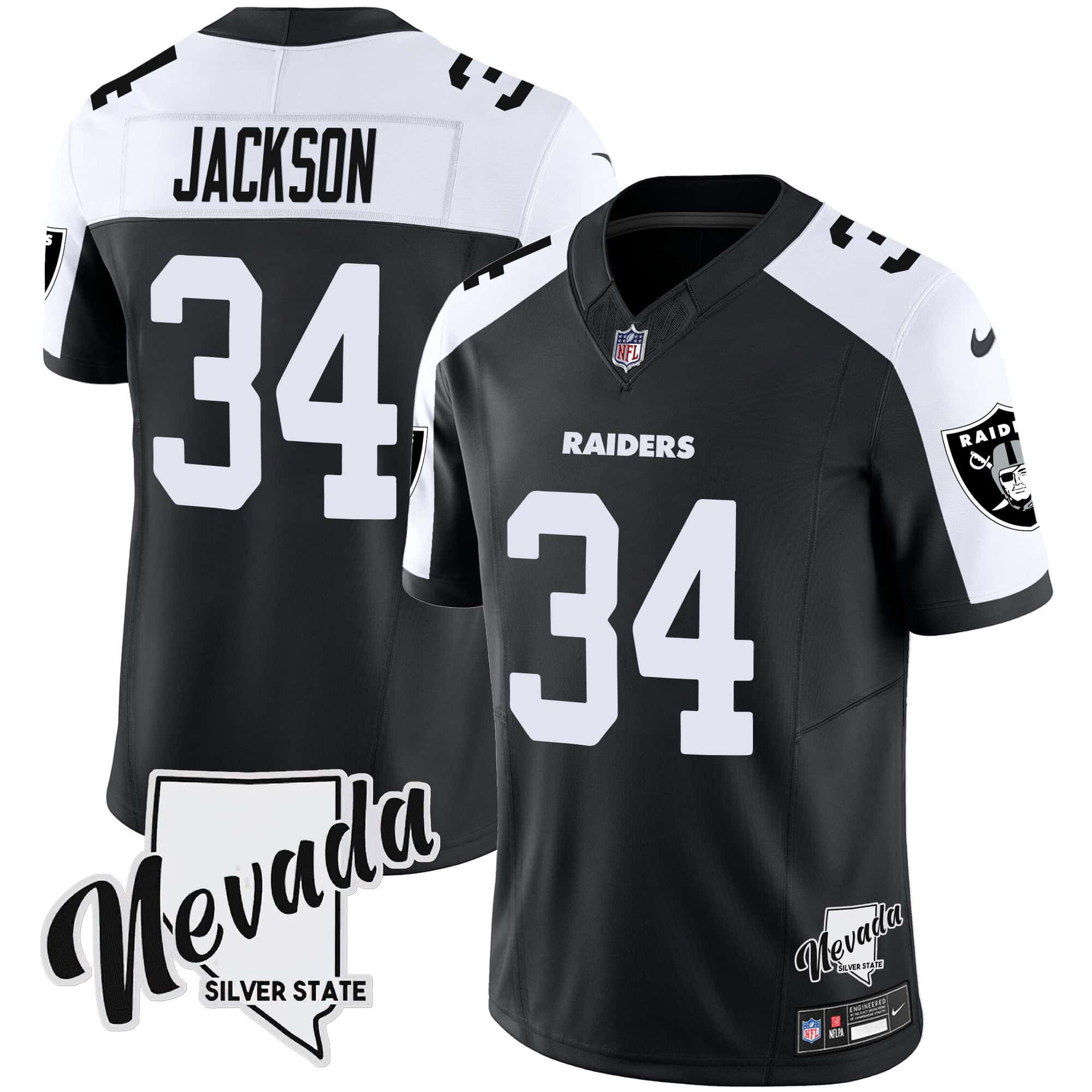 Men Oakland Raiders 34 Jackson Black 2024 Nike Nevada Silver State Patch Vapor NFL Jersey